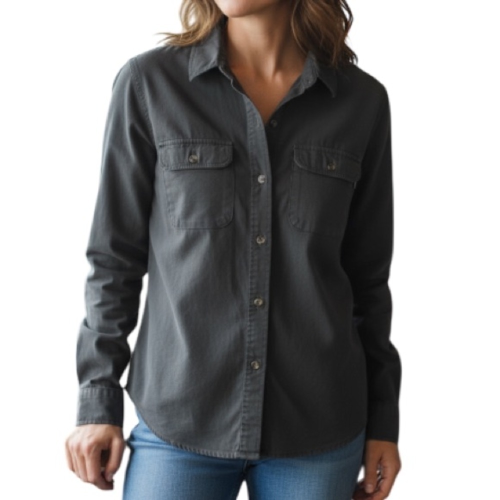 VANS Cotton Twill Utility Shirt Black Fade Long Sleeve Button Down Baddie Size S